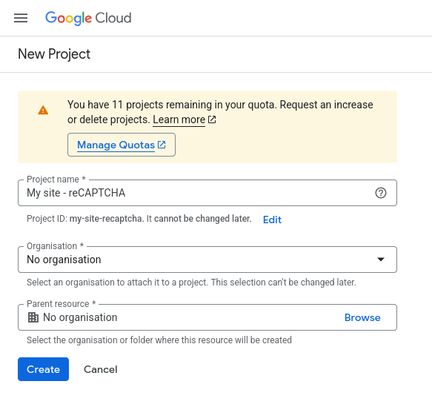 Create a new Google Cloud prject